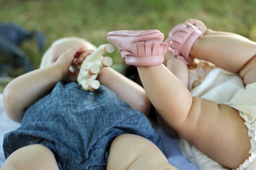 babies in freshly picked moccasins