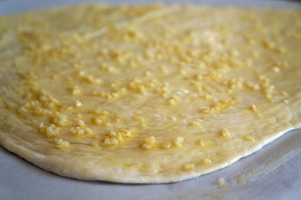 pizza dough with olive oil and garlic