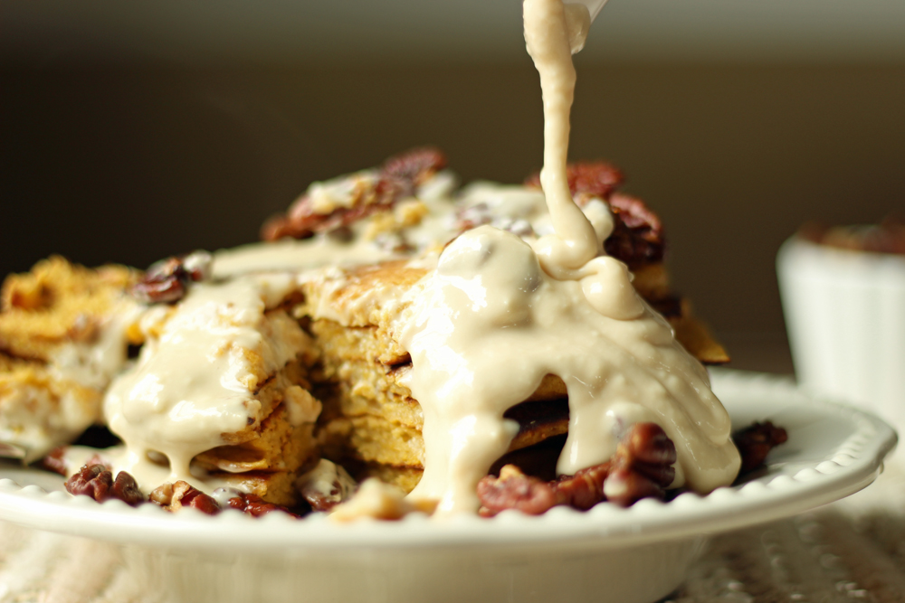 cream cheese syrup on pumpkin pancakes