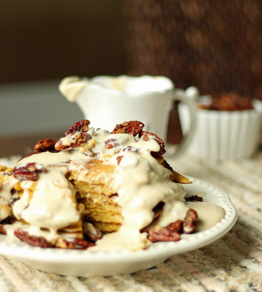 pumpkin pancakes with cream cheese syrup