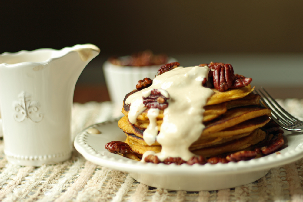 stack of pumpkin pancakes