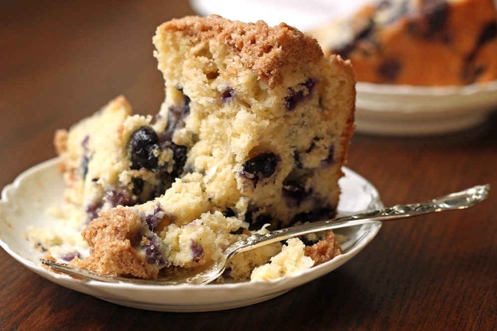 slice of blueberry coffee cake