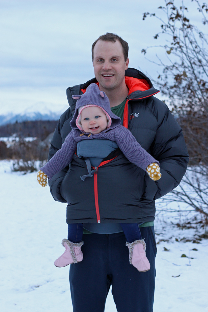 snow hike dad baby