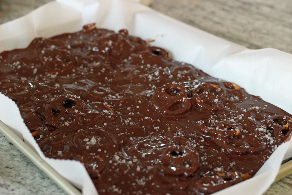 chocolate pretzel bark sea salt