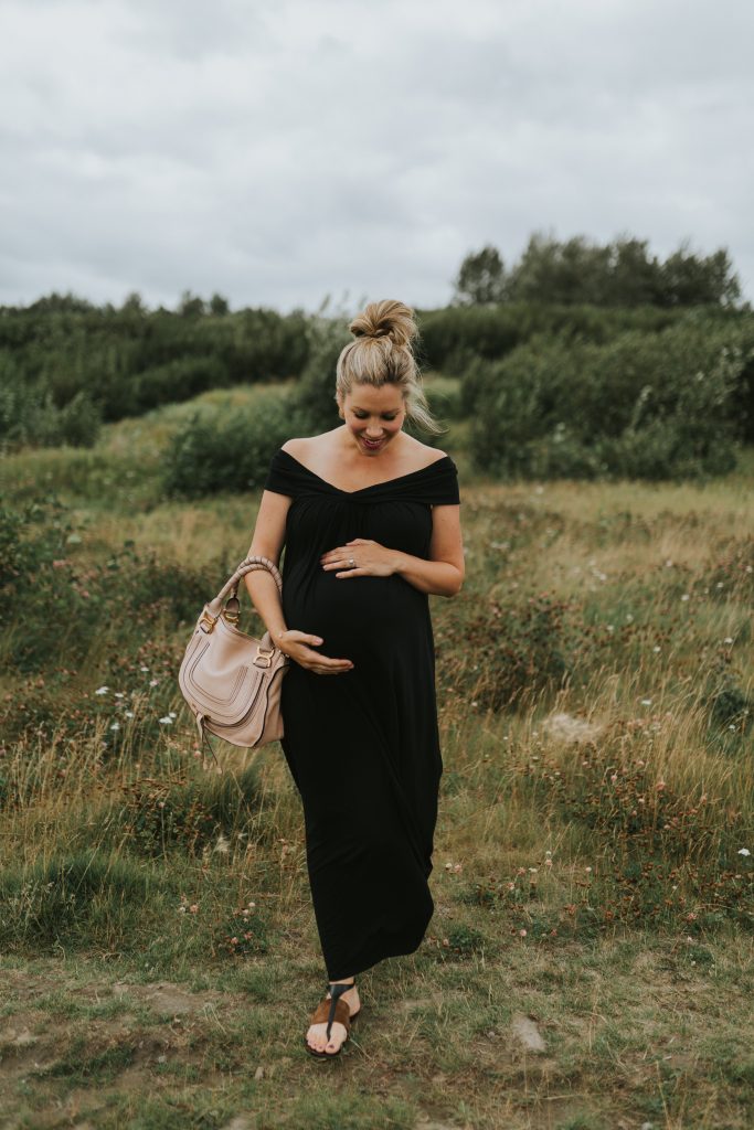 black off-shoulder maternity dress