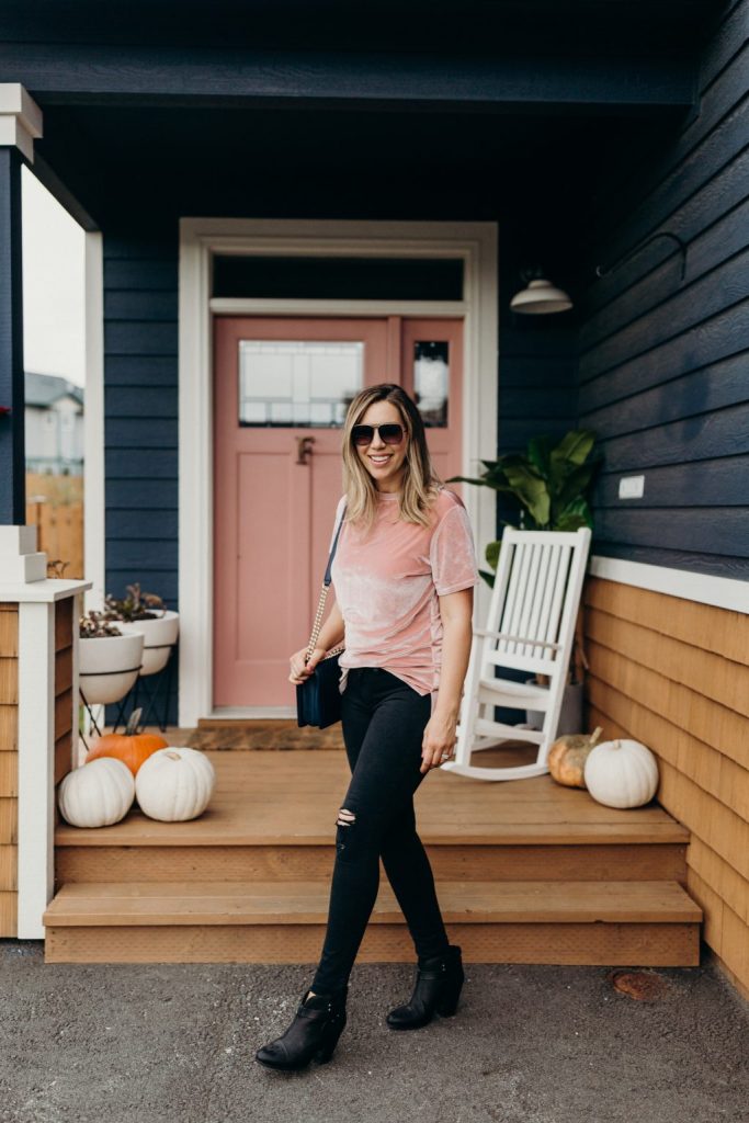 pink velvet shirt