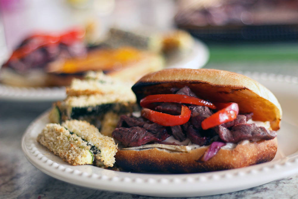 brie and steak sandwiches with parmesan zucchini fries