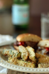 steak sandwich with zucchini fries